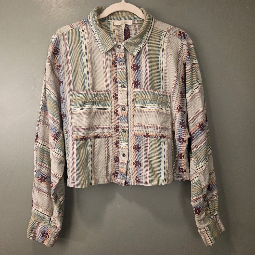 Gilded Intent Women's 100% Cotton Cropped Button Up Shirt Western Multi Size L